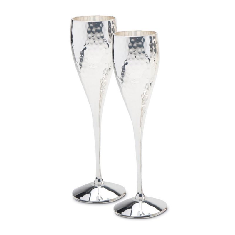 Culinary Concepts Pair Of Silver-Plated Hammered Champagne Goblets