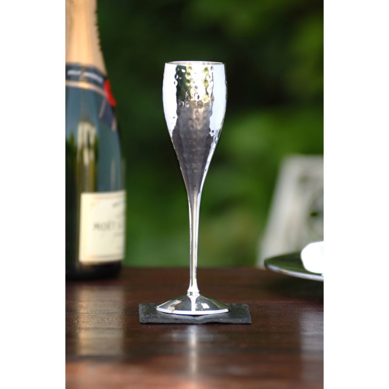Culinary Concepts Pair Of Silver-Plated Hammered Champagne Goblets