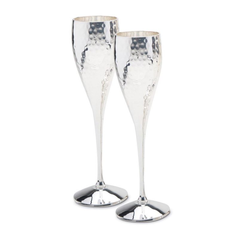 culinary concepts Pair of Silver-Plated Hammered Champagne Goblets | PERFECTLY IMPERFECT