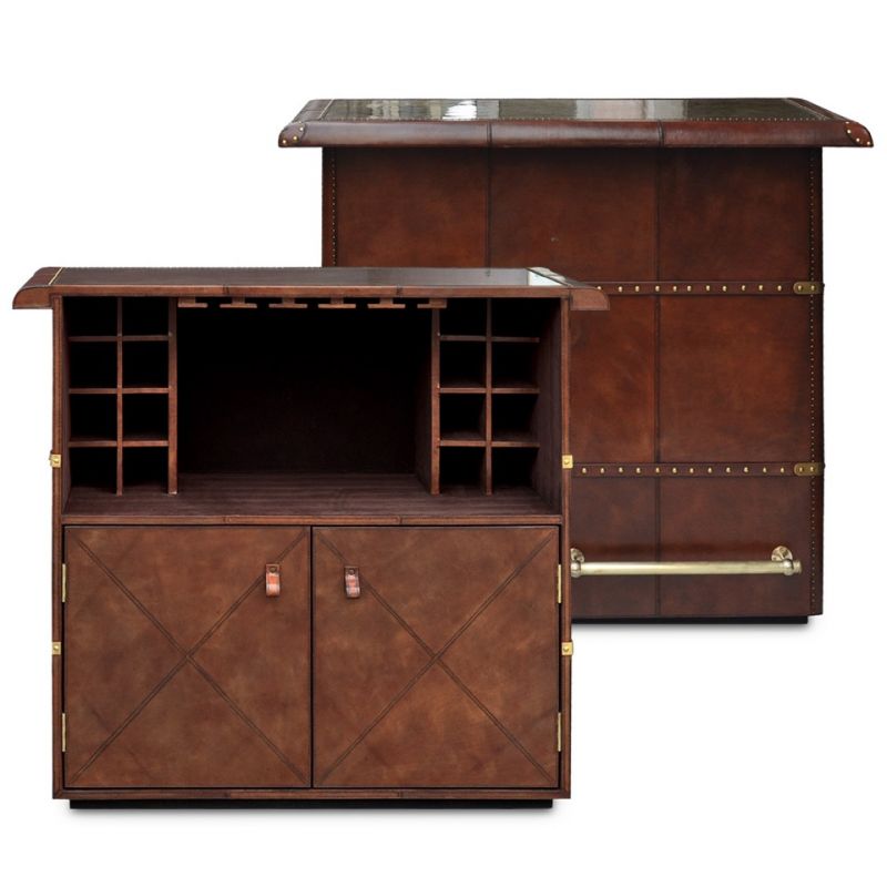 Culinary Concepts Panama Cognac Leather Bar Counter - With Brass Top