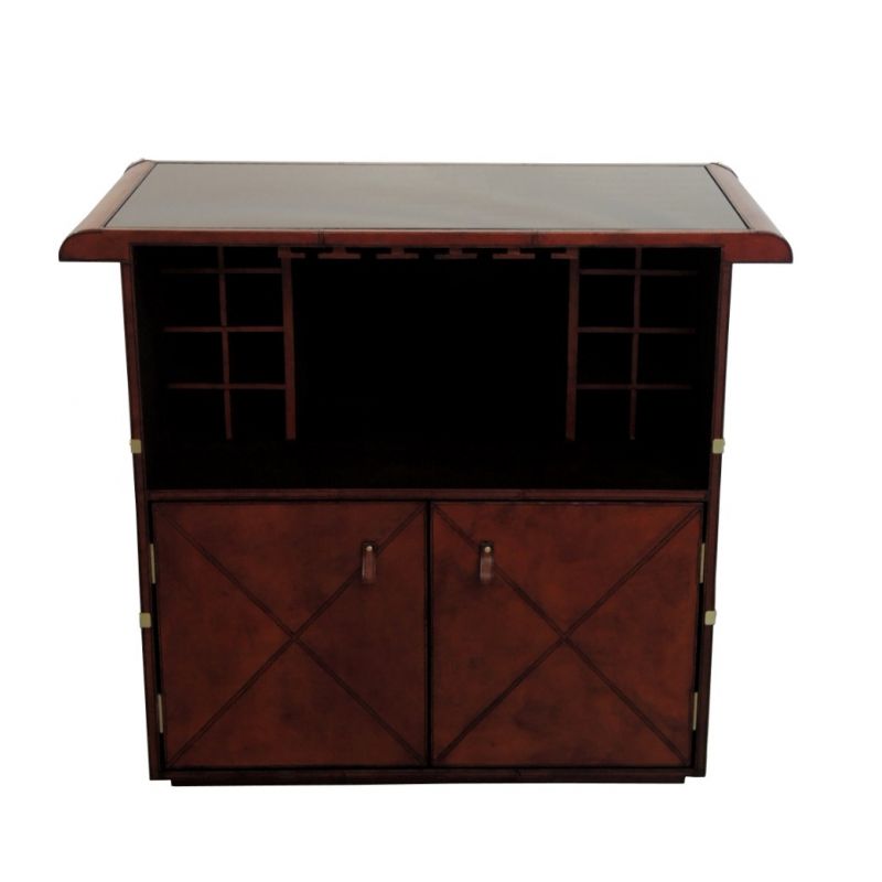 Culinary Concepts Panama Leather Bar Counter With Glass Top - Cognac