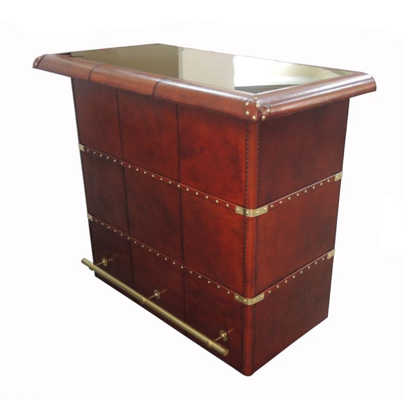culinary concepts Panama Leather Bar Counter with Glass Top - Cognac culinary concepts Panama Leather Bar Counter with Glass Top - Cognac