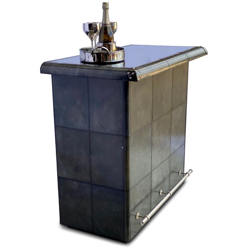 Culinary Concepts Panama Leather Bar Counter With Glass Top - Grey | EX DISPLAY | COLLECTION ONLY