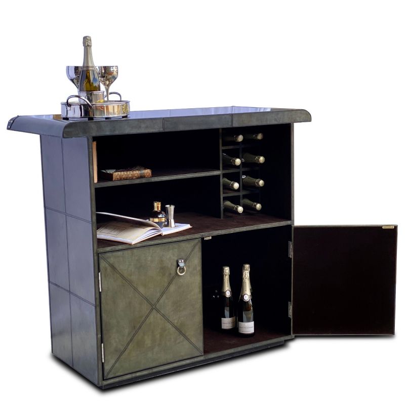 Culinary Concepts Panama Leather Bar Counter With Glass Top - Grey