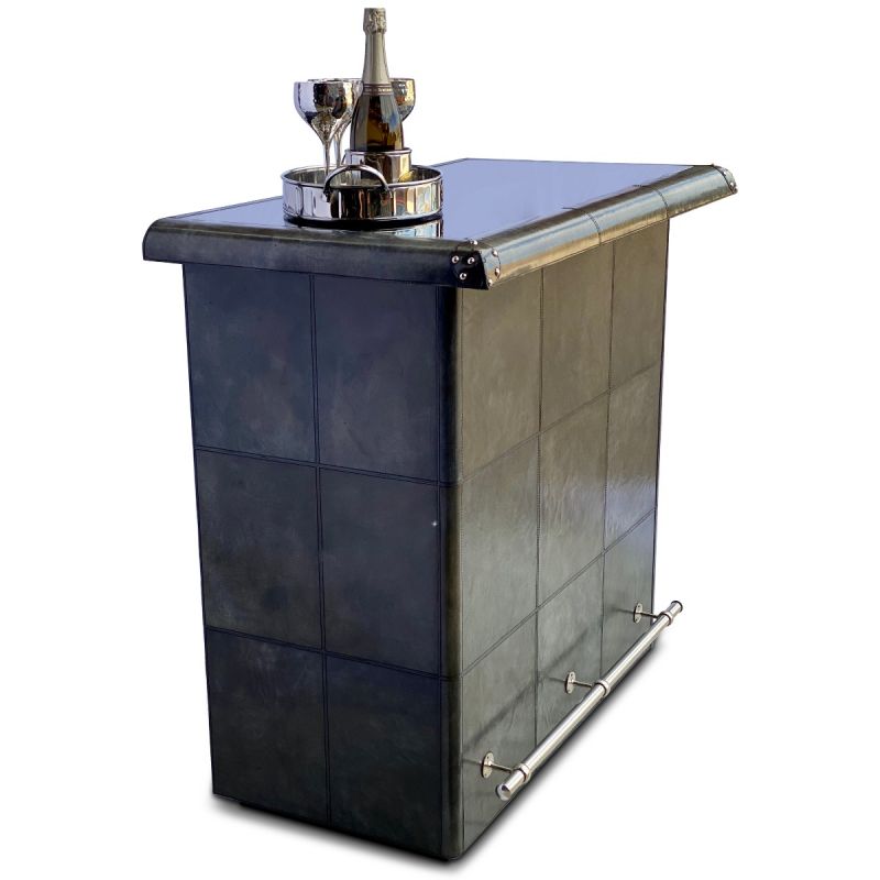 Culinary Concepts Panama Leather Bar Counter With Glass Top - Grey