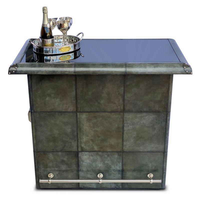 culinary concepts Panama Leather Bar Counter with Glass Top - Grey