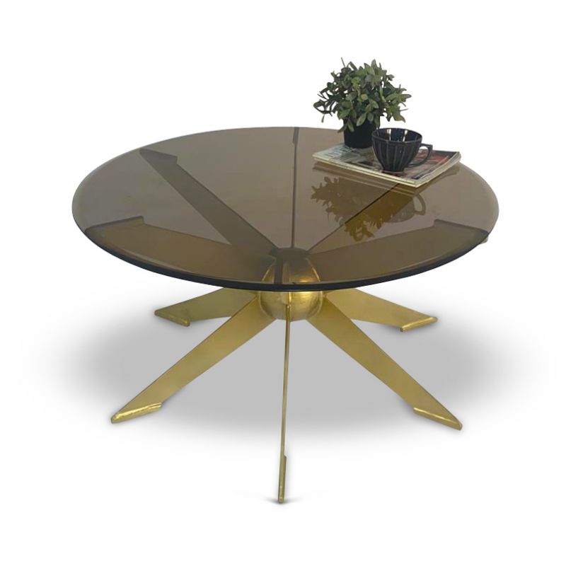 Culinary Concepts Patti Ball Coffee Table With Glass Top - Antique Brass Finish