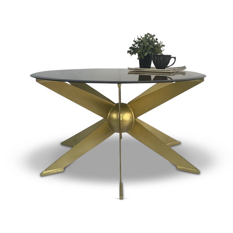 Culinary Concepts Patti Ball Coffee Table With Glass Top - Antique Brass Finish