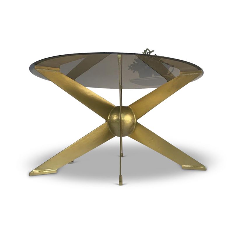 Culinary Concepts Patti Ball Coffee Table With Glass Top - Antique Brass Finish