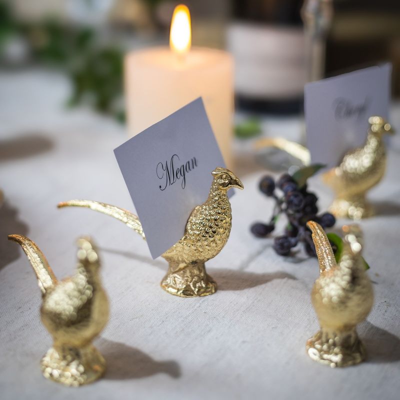 Culinary Concepts Pheasant Place Card Holder Set Of Four - Gold Finish