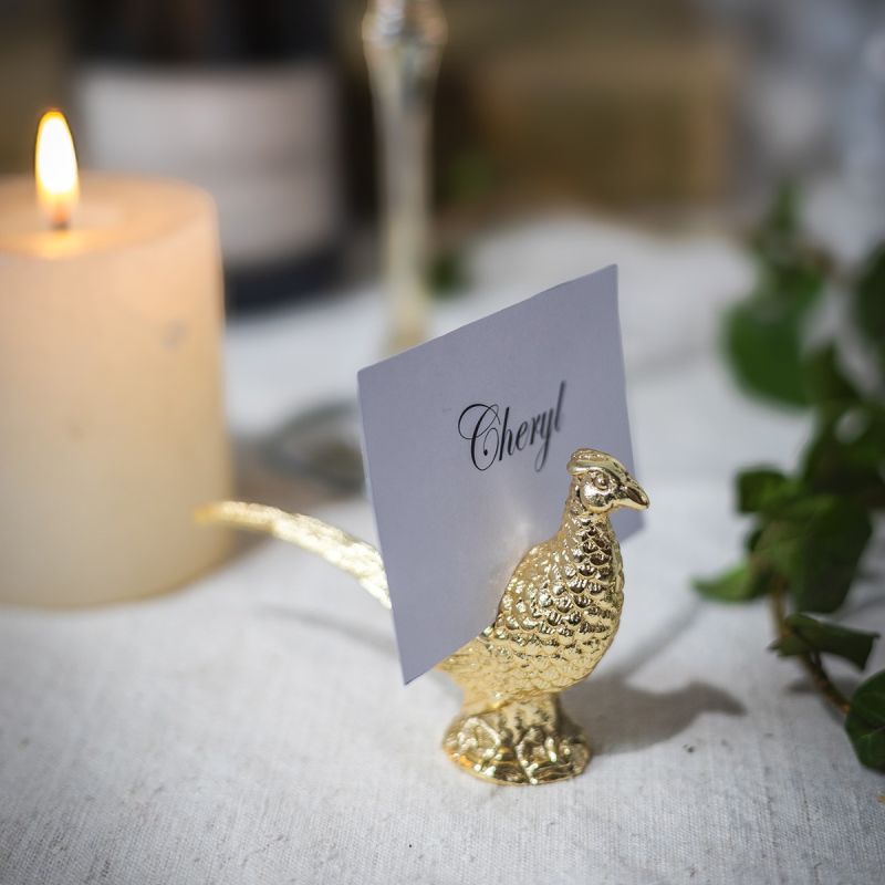 Culinary Concepts Pheasant Place Card Holder Set Of Four - Gold Finish