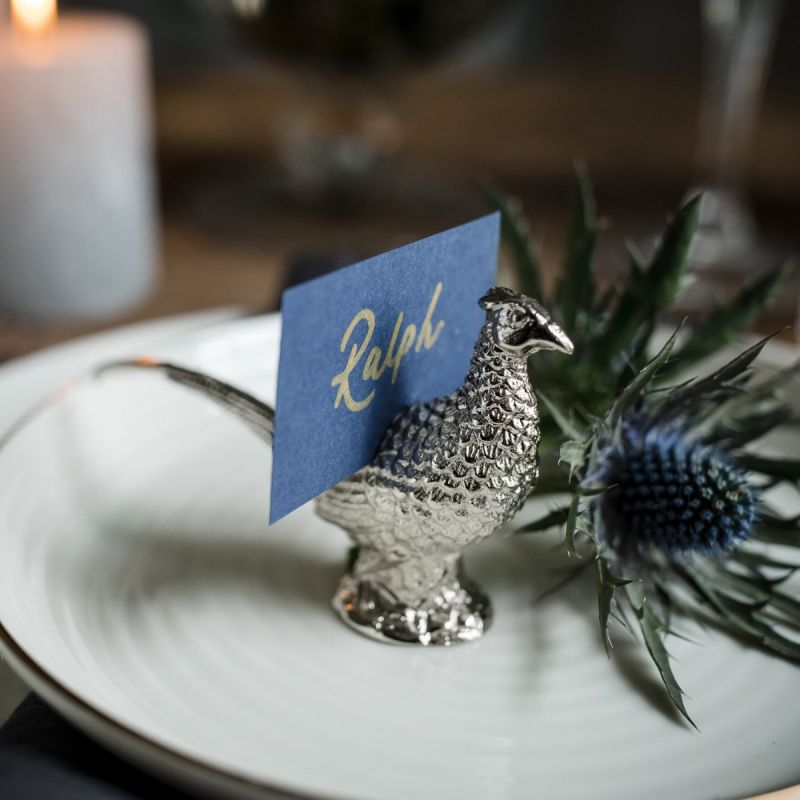 Culinary Concepts Pheasant Place Card Holder Set Of Four - Silver Finish