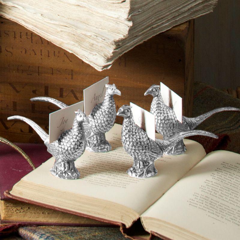 Culinary Concepts Pheasant Place Card Holder Set Of Four - Silver Finish