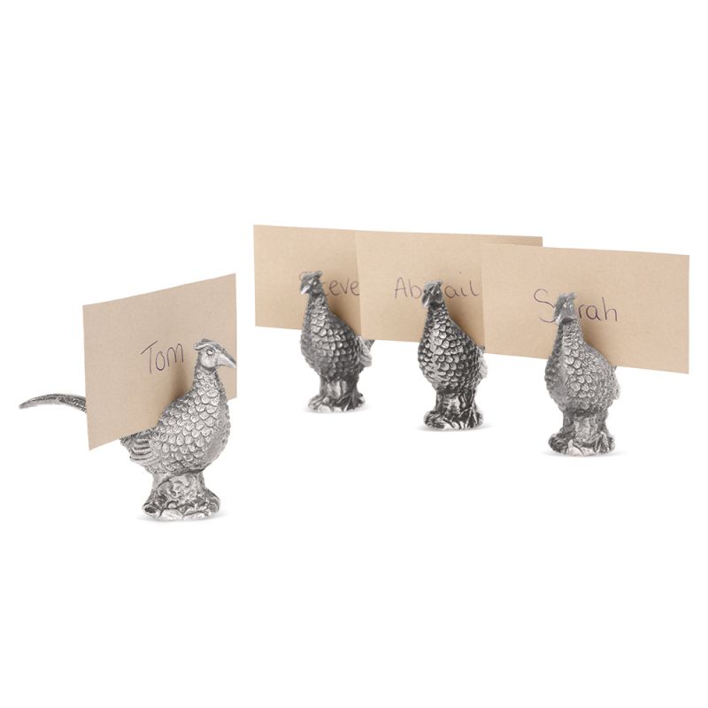 culinary concepts Pheasant Place Card Holder Set of Four - Silver Finish
