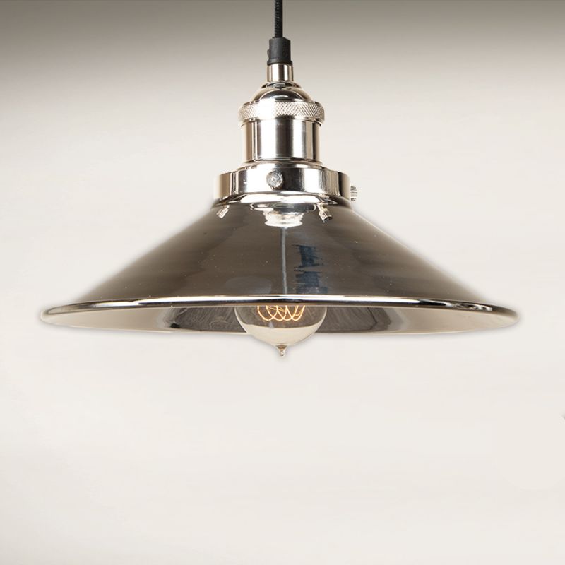 culinary concepts Polished Nickel Pendant Fitment with Large Polished Nickel Metal Triangular Shade