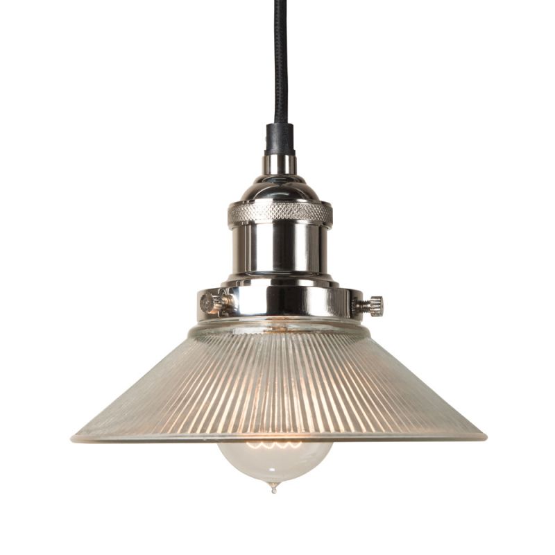 Culinary Concepts Polished Nickel Pendant Fitment With Small Ribbed Triangular Shade