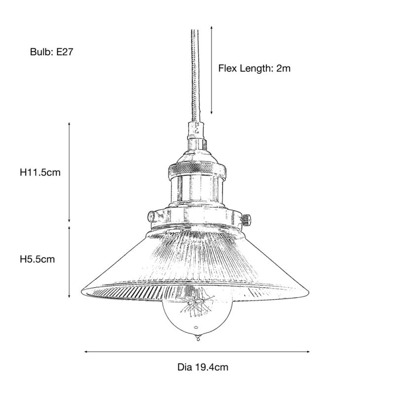 Culinary Concepts Polished Nickel Pendant Fitment With Small Ribbed Triangular Shade