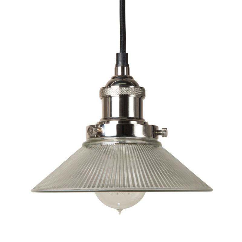 culinary concepts Polished Nickel Pendant Fitment with Small Ribbed Triangular Shade