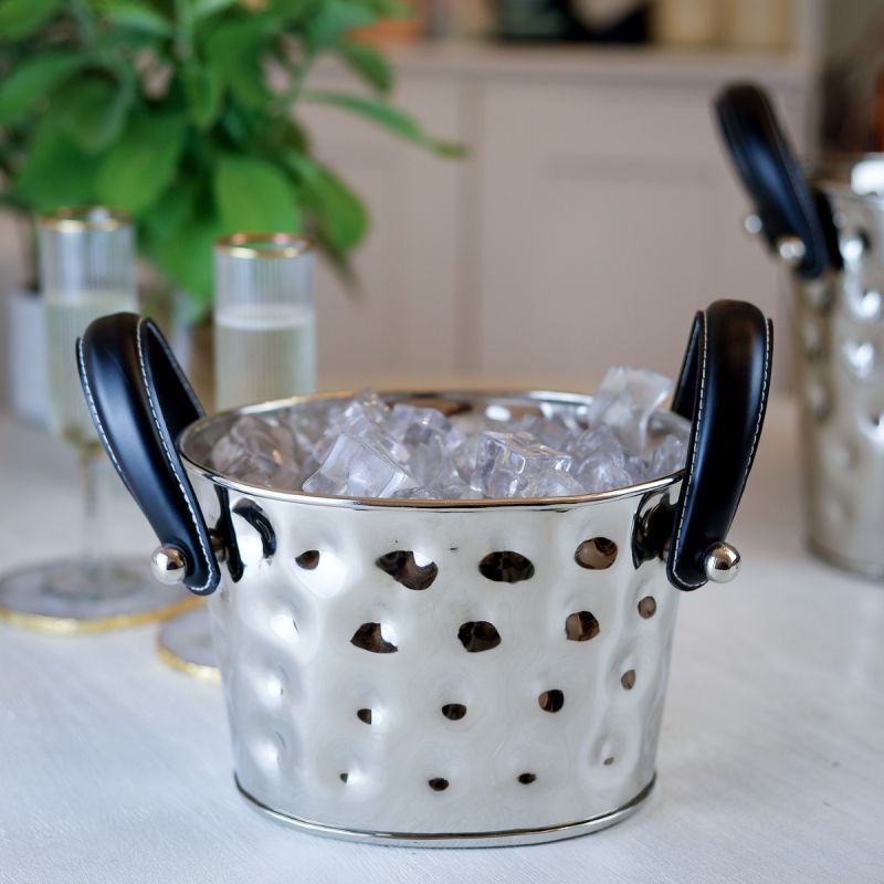 Culinary Concepts Polo Ice Bucket With Black Leather Handles