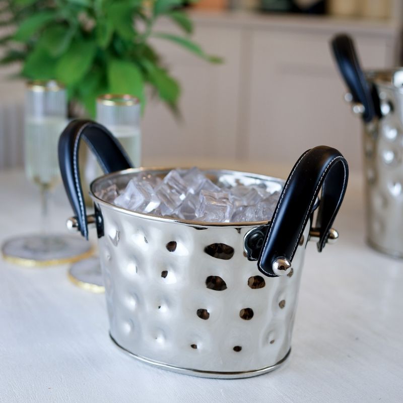 Culinary Concepts Polo Ice Bucket With Black Leather Handles