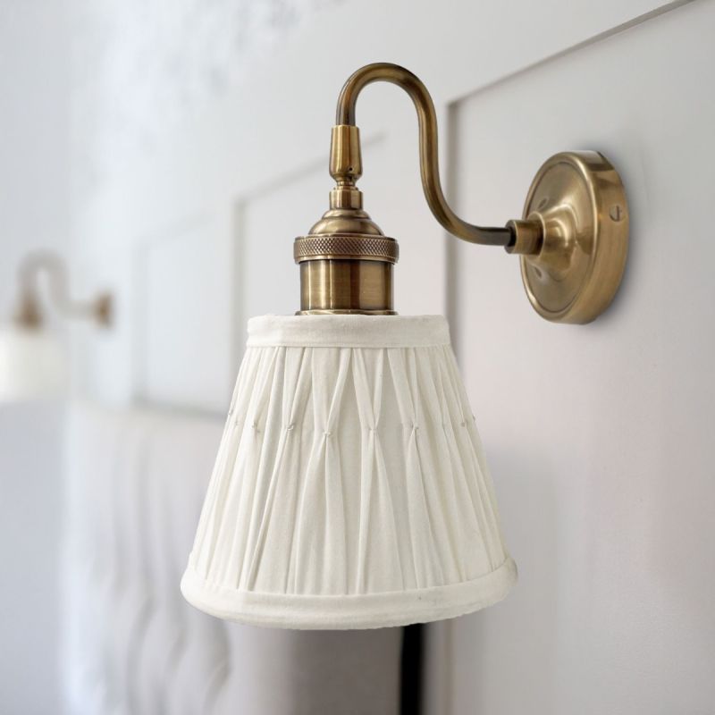 culinary concepts Prohibition Antique Brass Mini Curve Wall Fitment with White Pleated Shade