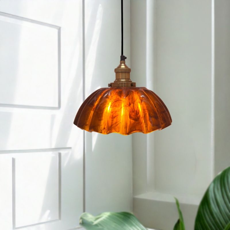 Culinary Concepts Prohibition Antique Brass Pendant Fitment With Antique Resin Flower Shade