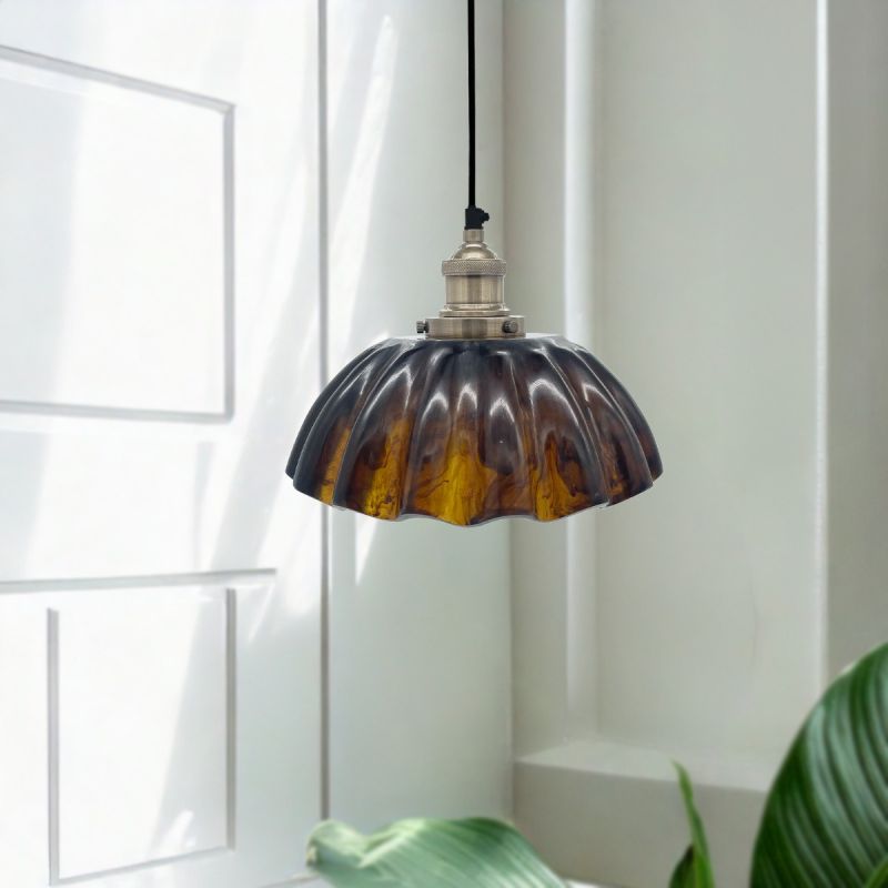 Culinary Concepts Prohibition Antique Brass Pendant Fitment With Antique Resin Flower Shade