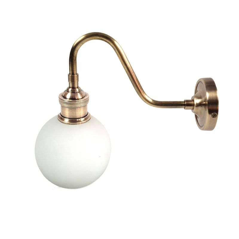 culinary concepts Prohibition Curve Wall Fitment Antique Brass with White Globe Shade