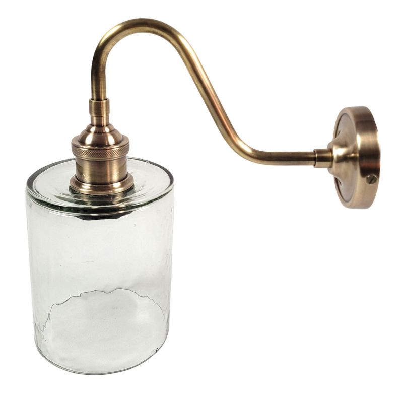 culinary concepts Prohibition Curve Wall Fitment Antique Brass with Hammered Cylindrical Glass Shade