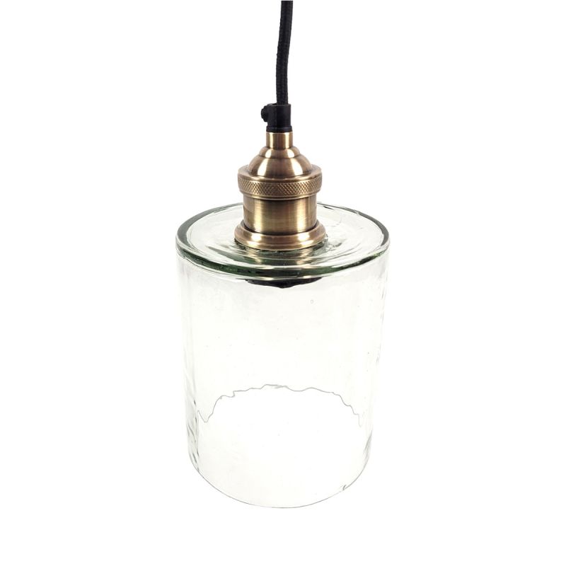 culinary concepts Prohibition Pendant Fitment Antique Brass with Hammered Cylindrical Glass Shade