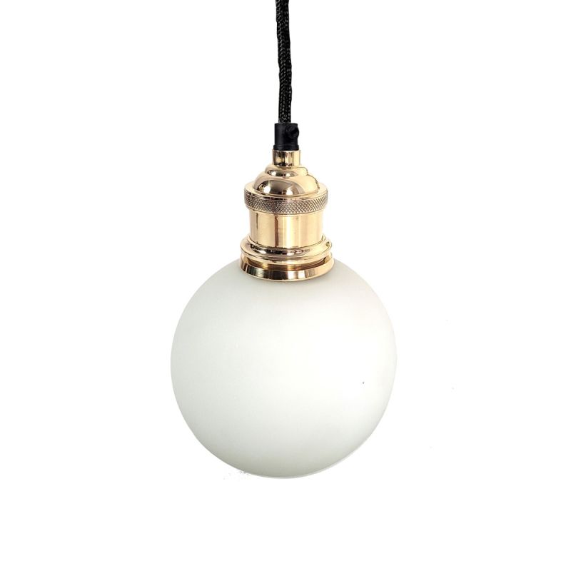 culinary concepts Prohibition Pendant Fitment Antique Brass with White Globe Shade