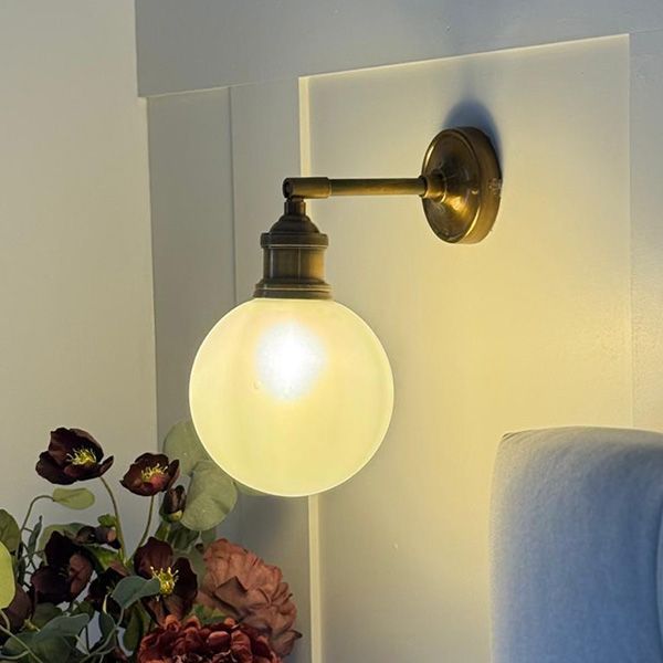 Culinary Concepts Prohibition Wall Fitment Antique Brass With White Globe Shade