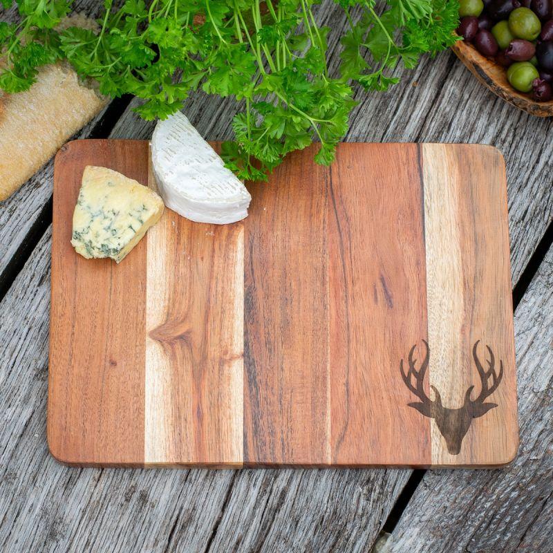 Culinary Concepts Rectangular Wooden Cheese Board With Stag Design