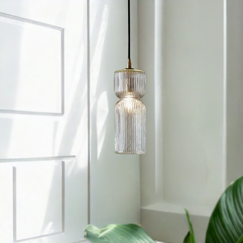 Culinary Concepts Ribbed Glass Cinched Cylinder Pendant