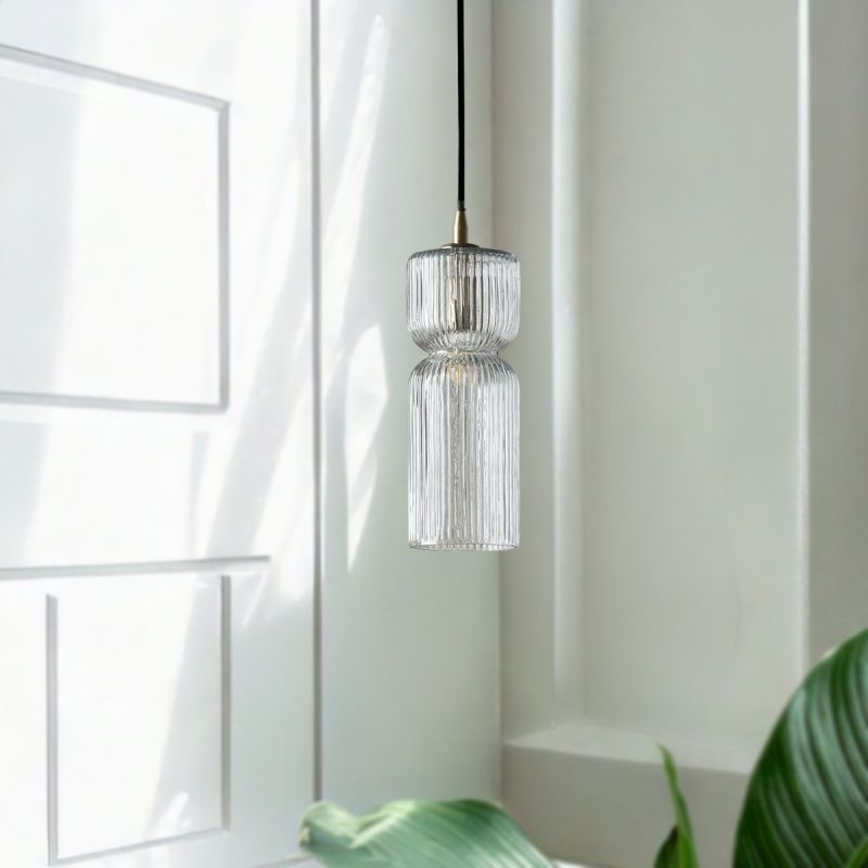Culinary Concepts Ribbed Glass Cinched Cylinder Pendant