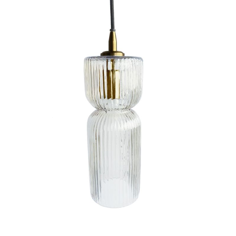 culinary concepts Ribbed Glass Cinched Cylinder Pendant