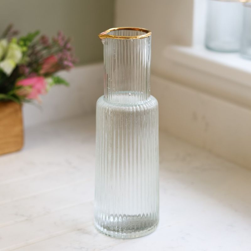 Culinary Concepts Ribbed Recycled Glass Pitcher With Gold Rim | PERFECTLY IMPERFECT