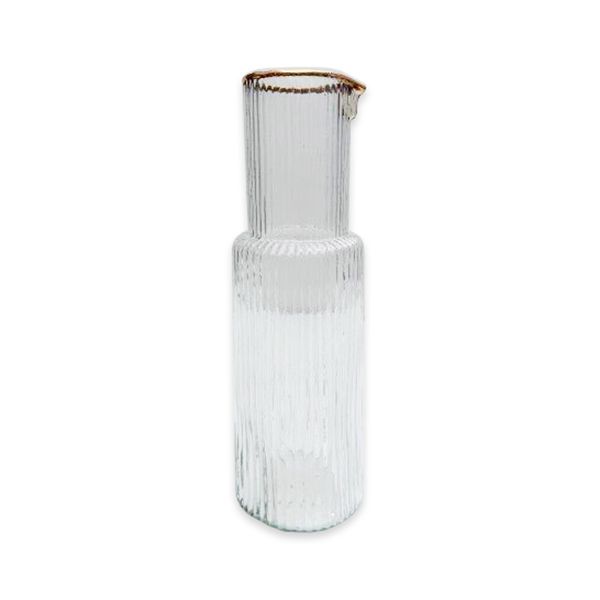 culinary concepts Ribbed Recycled Glass Pitcher with Gold Rim | PERFECTLY IMPERFECT