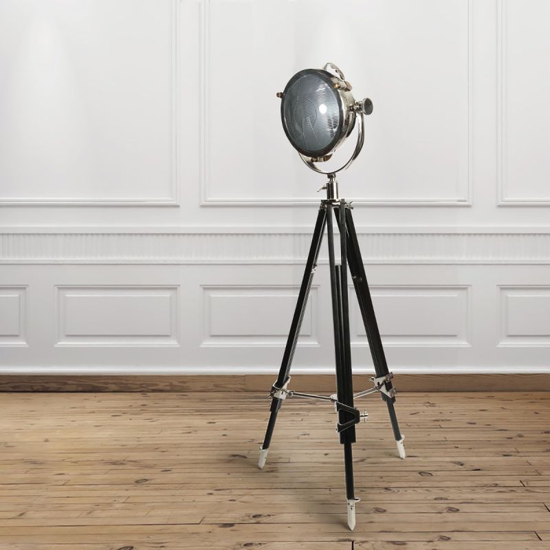 culinary concepts Rolls Headlamp Floor Lamp with Black Wood Tripod