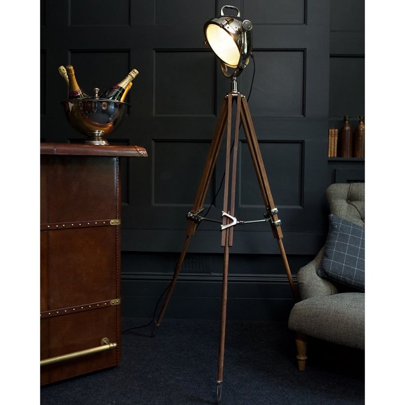Culinary Concepts Rolls Headlamp Floor Lamp With Natural Wood Tripod