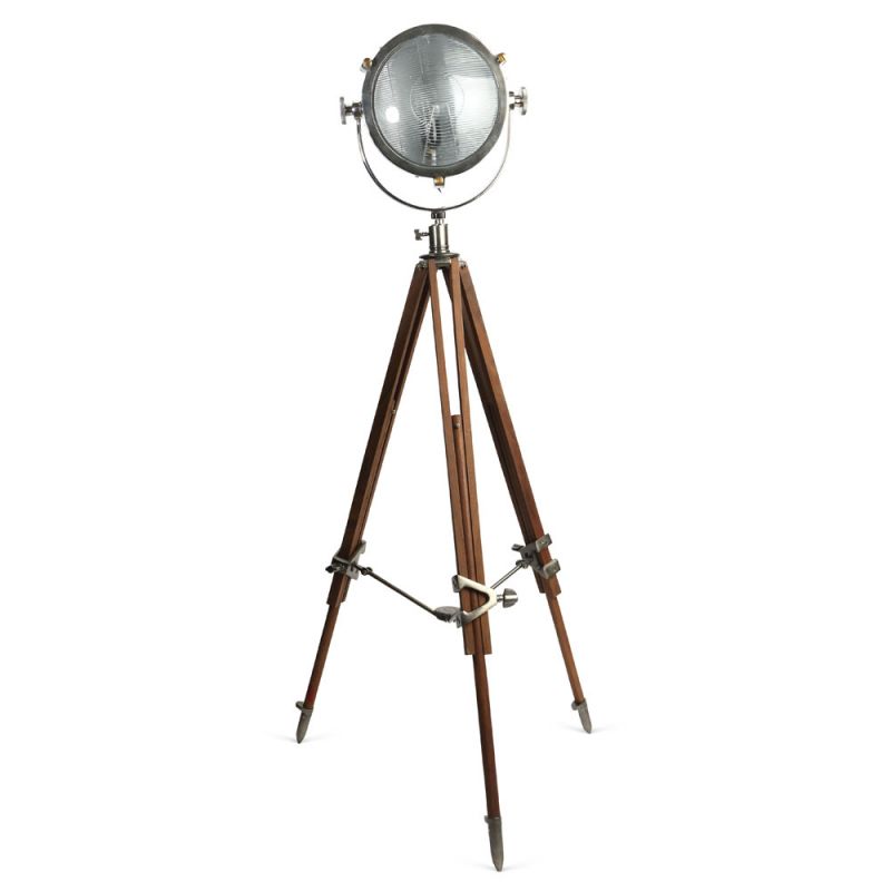 Culinary Concepts Rolls Headlamp Floor Lamp With Natural Wood Tripod