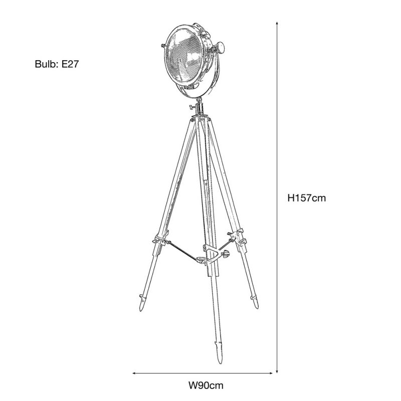 Culinary Concepts Rolls Headlamp Floor Lamp With Natural Wood Tripod
