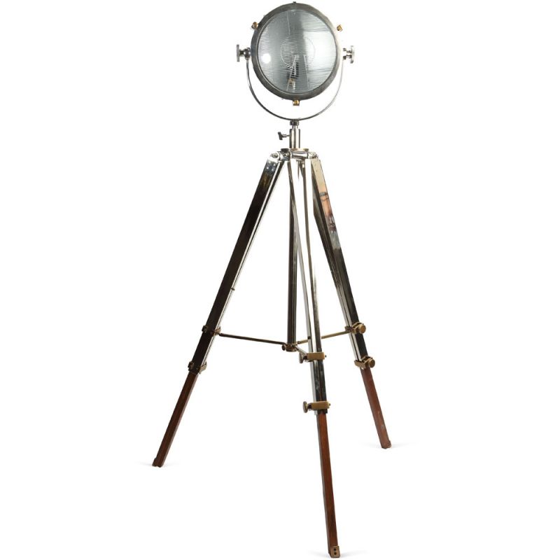 Culinary Concepts Rolls Headlamp Floor Lamp With Polished Nickel & Wood Tripod