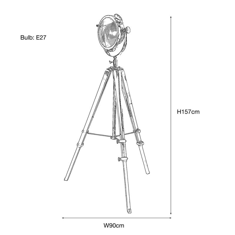 Culinary Concepts Rolls Headlamp Floor Lamp With Polished Nickel & Wood Tripod