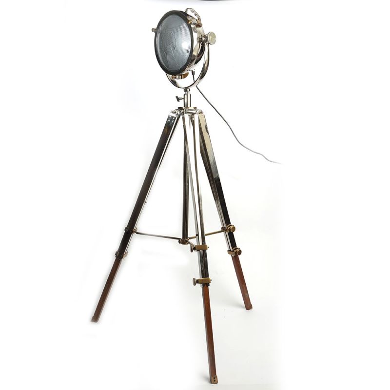 culinary concepts Rolls Headlamp Floor Lamp with Polished Nickel & Wood Tripod