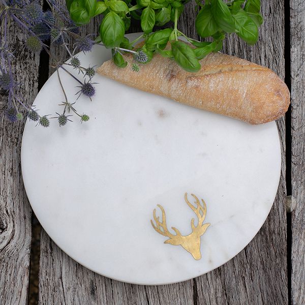 Culinary Concepts Round Marble Cheese Board With Brass Stag