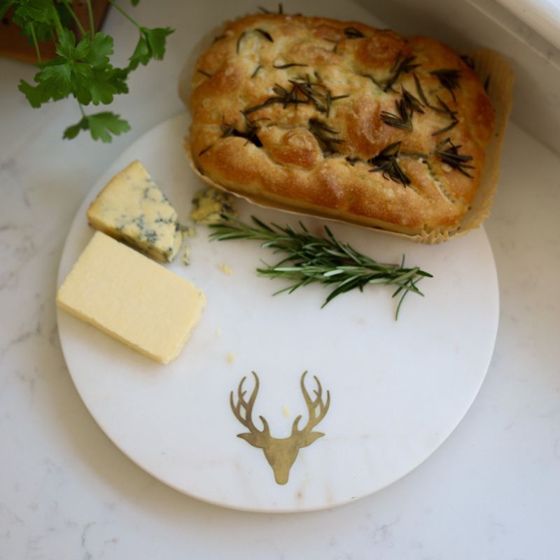 Culinary Concepts Round Marble Cheese Board With Brass Stag