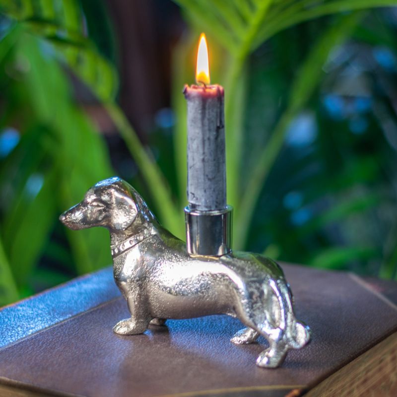 culinary concepts Sausage Dog Single Candle Holder - Silver Finish