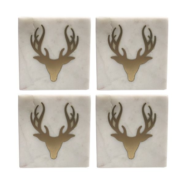 culinary concepts Set of 4 Marble Coasters with Stag Design
