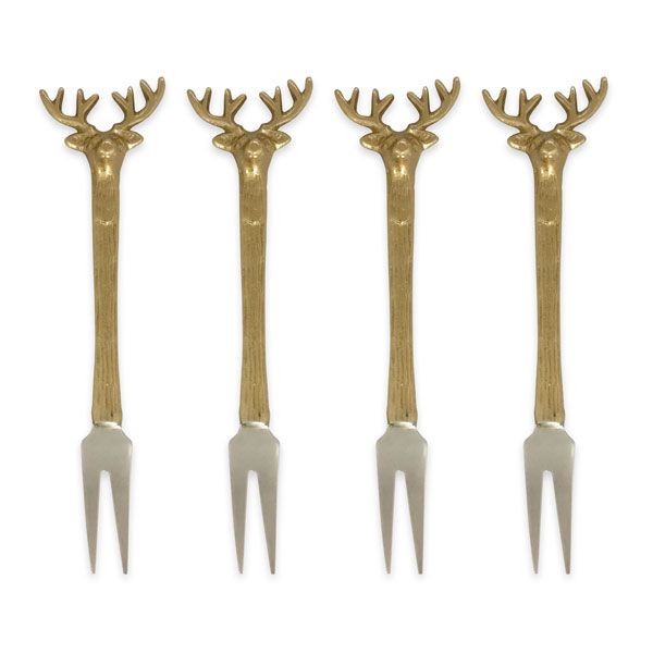 culinary concepts Set of Four Golden Stag Two-Prong Forks